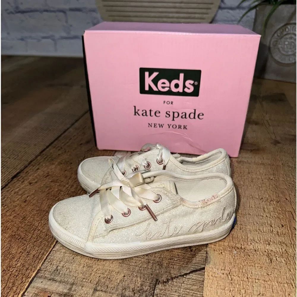 Keds x Kate Spade New York Kickstart Jr Toddler girls Ivory glitter sneakers 8M